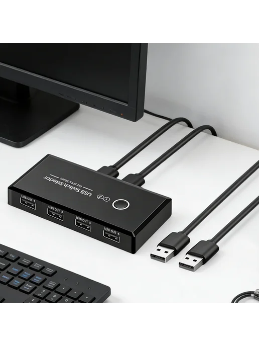 USB 2.0 коммутатор для 2 устройств, 4 порта, мышь клавиатура, вариант, фото 5