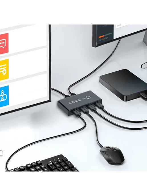 USB 2.0 коммутатор для 2 устройств, 4 порта, мышь клавиатура, вариант, фото 7