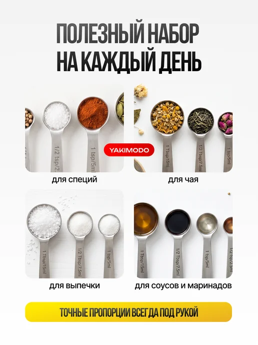 YAKIMODO Мерные ложки в граммах для кухни набор, серый, фото 6