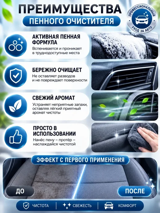 Пенный очиститель салона автомобиля, 600 мл, фото 3