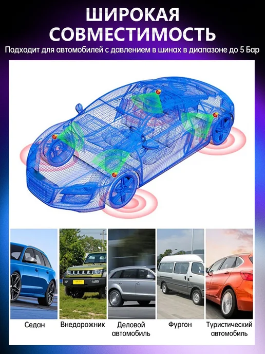 Датчик давления в шинах автомобиля внешний TMPS, 4 шт, фото 4