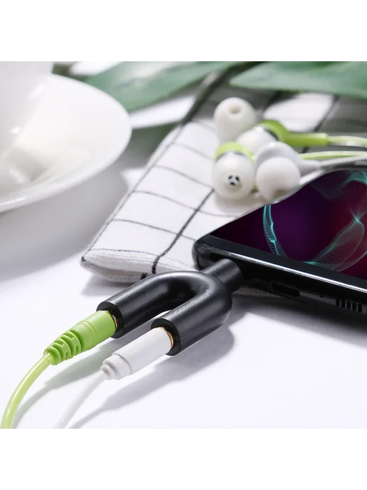 Audio Splitter 3.5 мм, 1M на 2F для наушников, черный, черный, фото 4