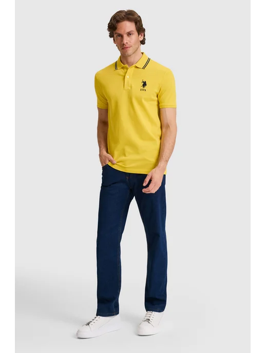 U.S. Polo Assn. Футболка-поло однотонная, желтый, фото 2