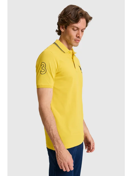 U.S. Polo Assn. Футболка-поло однотонная, желтый, фото 3