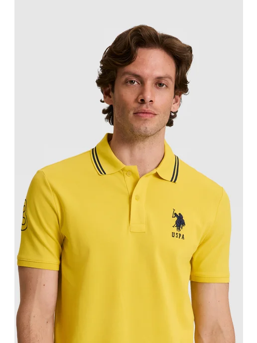 U.S. Polo Assn. Футболка-поло однотонная, желтый, фото 5