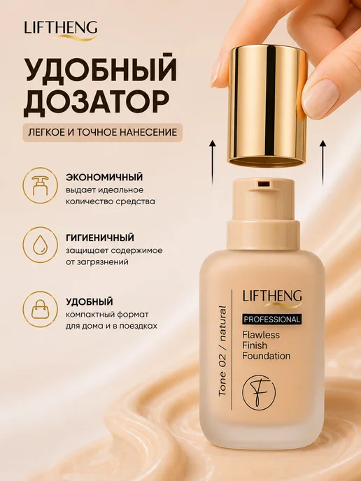 LIFTHENG Тональный крем для лица тон 02, бежевый, фото 6