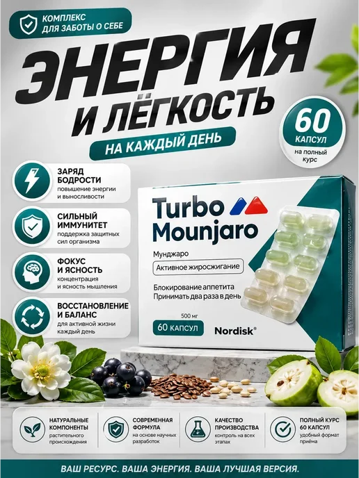 Жиросжигатель Turbo Mounjaro, капсулы для контроля веса, 60ш…, вариант, фото 3