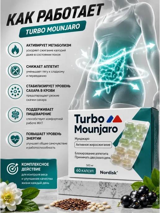 Жиросжигатель Turbo Mounjaro, капсулы для контроля веса, 60ш…, вариант, фото 4