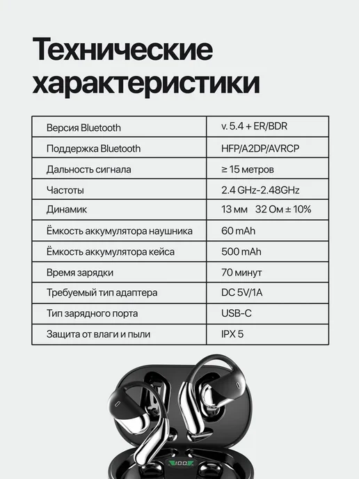Наушники открытого типа беспроводные для спорта FARIA Q16, черный, фото 8