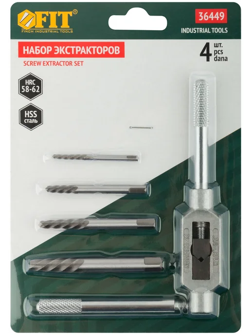 FIT Набор экстракторов HSS Профи с метчикодержателем 4шт, 4 шт, фото 3