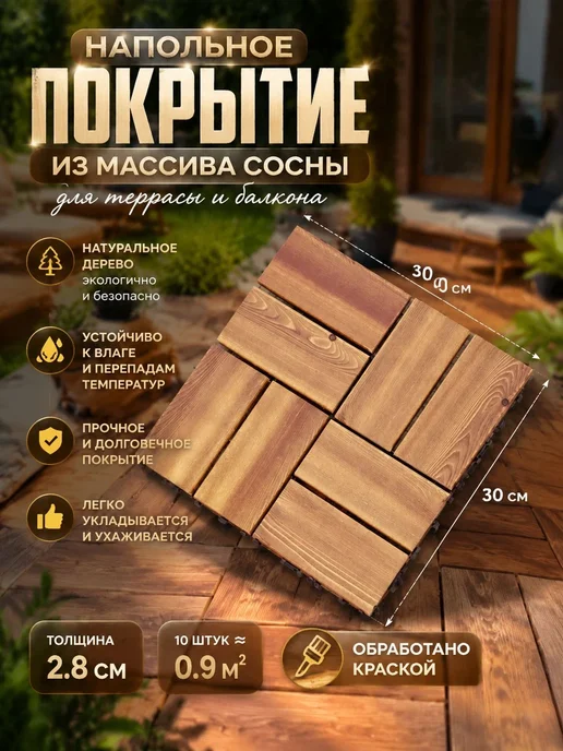 Садовый паркет из сосны, 20 плиток, для бани и террасы, коричневый