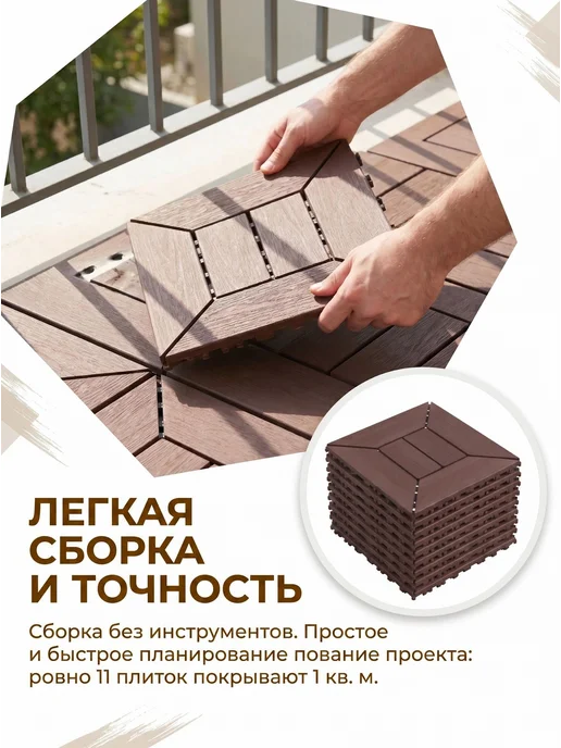 Садовый паркет ДПК, 30×30×2 cм, для бани и балкона, 30x30, фото 5