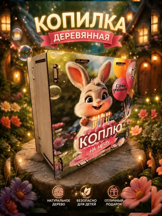 Копилка деревянная для денег на 10 000р, бежевый