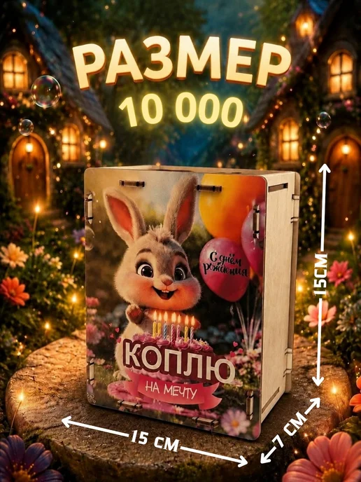 Копилка деревянная для денег на 10 000р, бежевый, фото 2