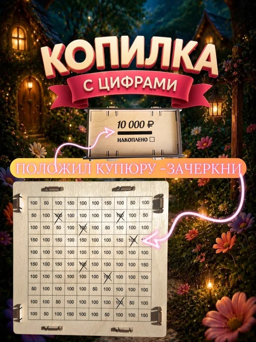 Копилка деревянная для денег на 10 000р, бежевый, фото 4