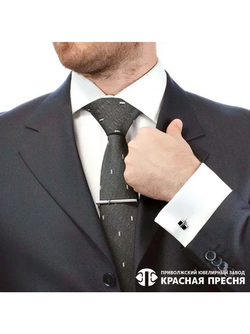 ЗАО Красная Пресня Зажим для галстука серебряный с чёрными фианитами, черный, фото 3
