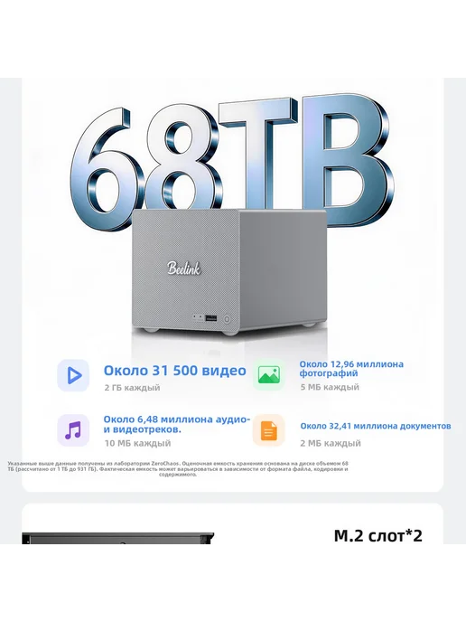 Beelink ME Pro 2-отсек. J5005 68TB бесшум. NAS fnOS 2.5G, 68 ТБ, 2,5 г, фото 8