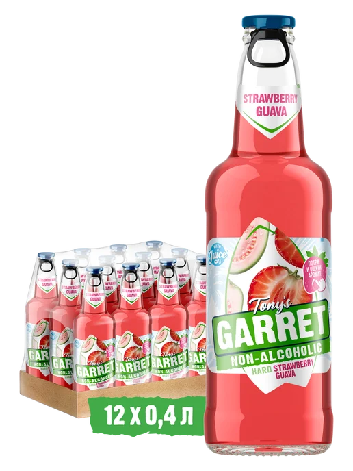 Tony's Garret Пиво безалкогольное Tony’s Garret клубника гуава 12х0.4 л, 0,4 л, фото 8