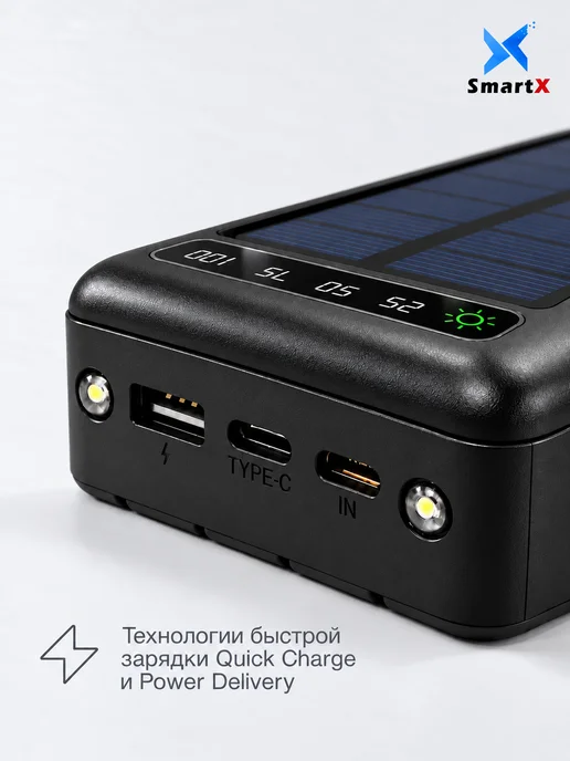 SmartX Внешний аккумулятор 50000 mAh с солнечной панелью Power Bank, 50000 мАч, фото 2