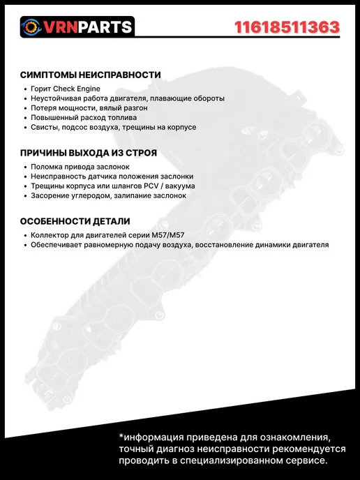 VRNPARTS Впускной коллектор 11618511363, 11 61 8 511 363, 8511363, вариант, фото 4