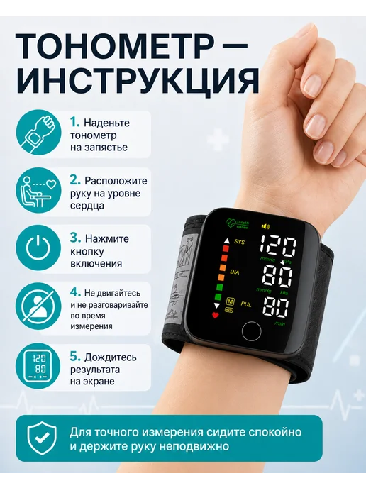 Тонометр для давления на запястье медицинский, черный, фото 2