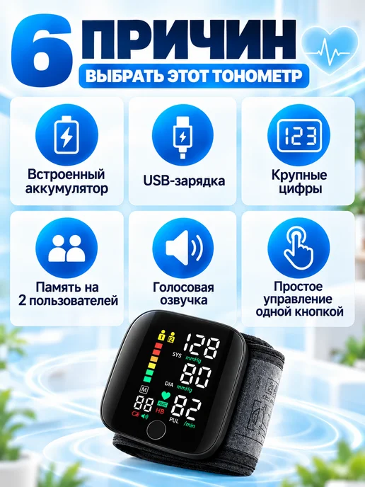 Тонометр автоматический для давления медицинский, черный, фото 2