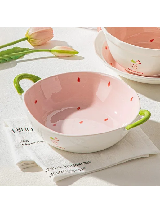 Нет бренда Стильная керамическая миска с двумя ушками 9", вариант, фото 2