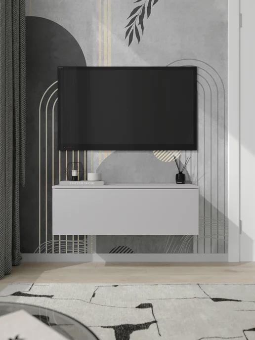 Тумба ТВ с ящиком push-pull светло-серая 90х35х30 см, 90x35x30 см