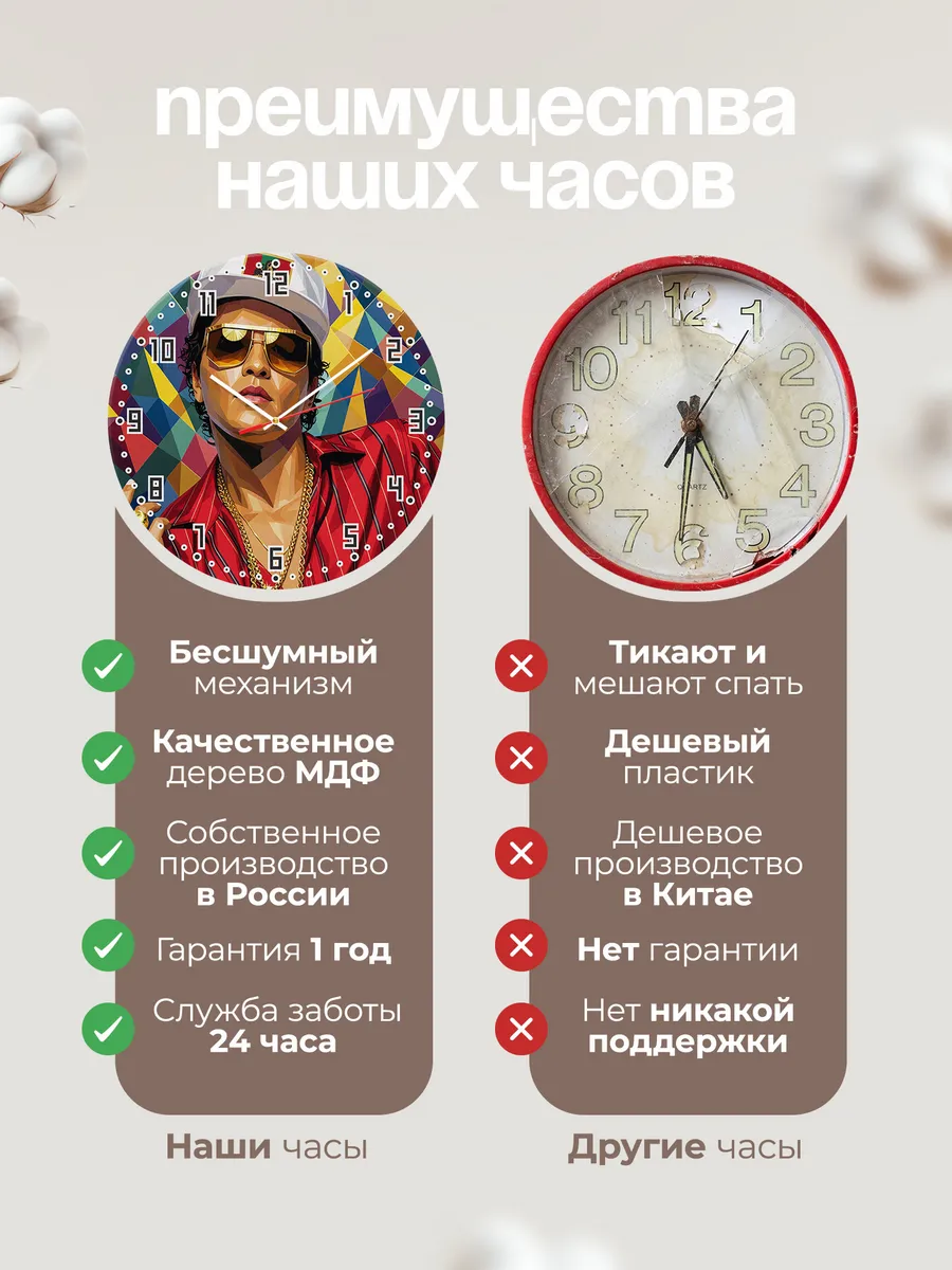 Часы настенные "Bruno Mars" король фанка — фото 2