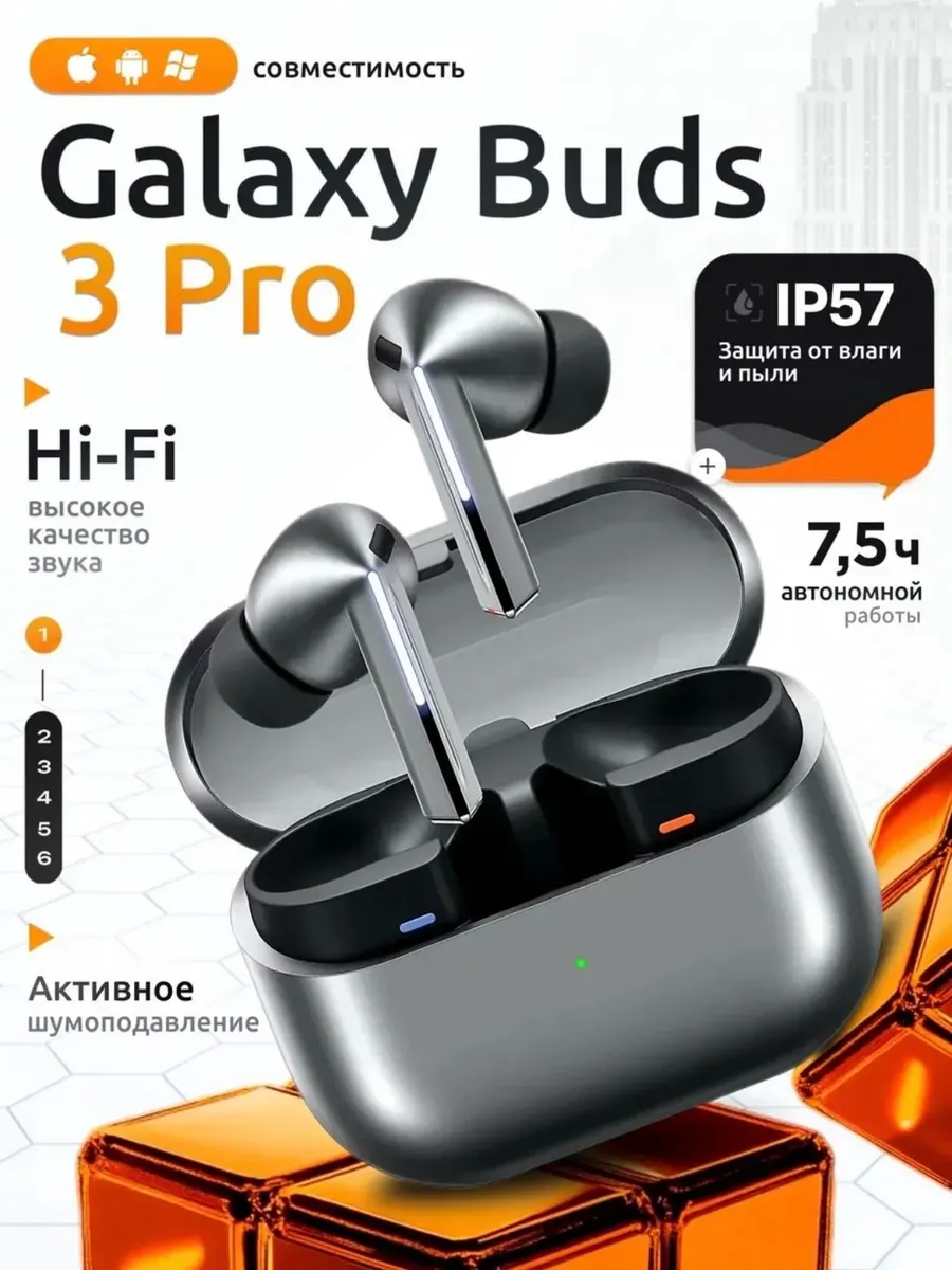 Наушники беспроводные с микрофоном Galaxy Buds 3 Pro Black — фото 1