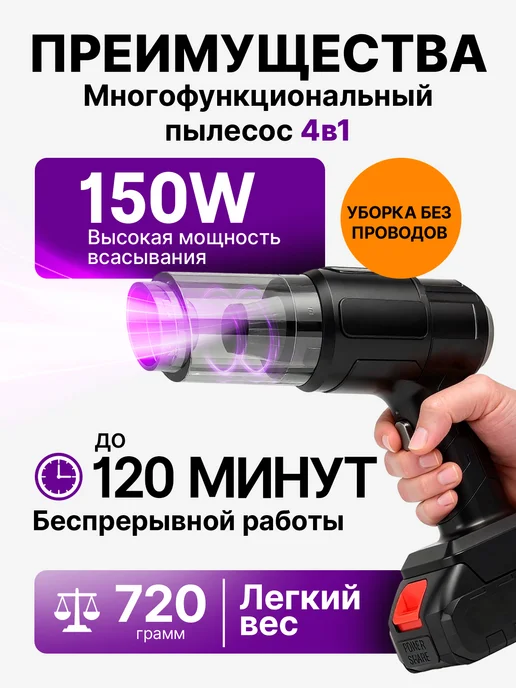 Пылесос автомобильный аккумуляторный, вариант, фото 2