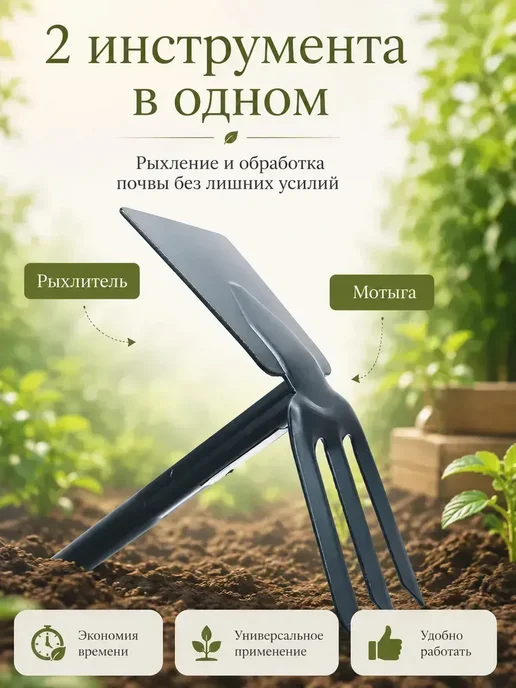 Садовый ручной рыхлитель 3 в 1 инструмент для огорода, черный, фото 6