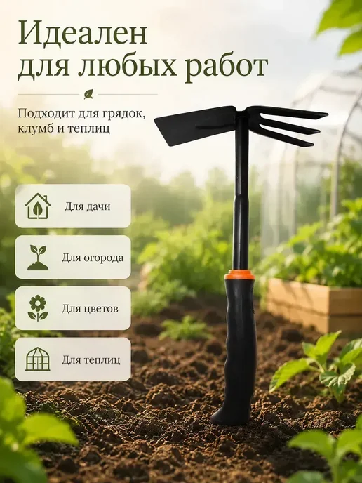 Садовый ручной рыхлитель 2 в 1 инструмент для огорода, черный, фото 2