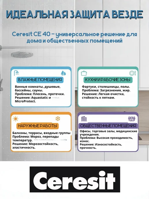 Фуга эластичная водоотталкивающая Ceresit CE 40 № 01 белая, белый, фото 2
