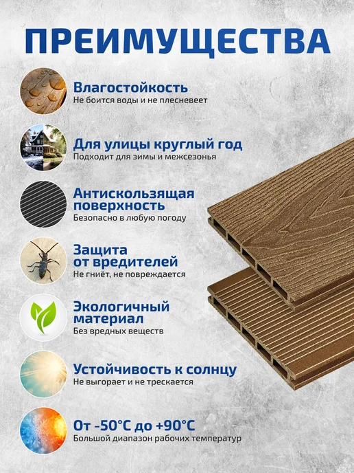 Террасная доска двухсторонняя 1,5м Дуб 2 шт, 1,5 м, 2 шт, фото 2