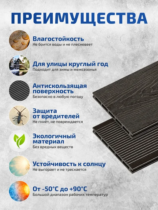Террасная доска двухсторонняя 1,5м Дуб 2 шт, 2 м, 4 шт, венге, фото 2