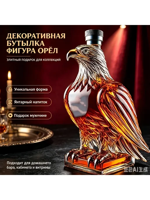 стеклянная бутылка в форме орла объемом 350 мл с пробкой, 350 мл, фото 2