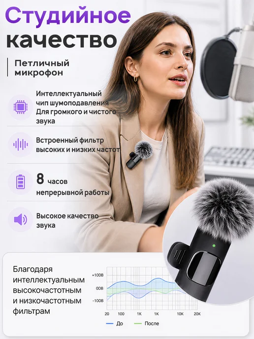 Беспроводные петличные микрофоны 2 шт с шумоподавлением, 2 шт