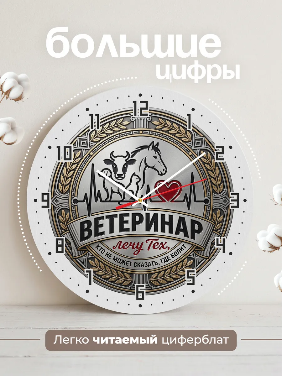 Часы настенные "Ветеринарная эмблема силуэты животных" — фото 4