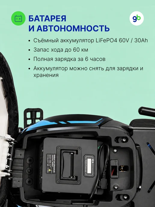 Электровелосипед Minako TITAN 2.0 2025 60V 30Ah (железо-фосфатная АКБ), 1500 Вт, синий, фото 2