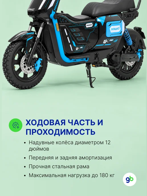 Электровелосипед Minako TITAN 2.0 2025 60V 30Ah (железо-фосфатная АКБ), 1500 Вт, синий, фото 5