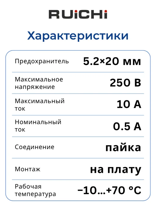 RUICHI Держатель предохранителя (4 шт.), 5.2х20 мм, 10 А (ZH110), 5.2x20 мм, 4 шт, фото 2