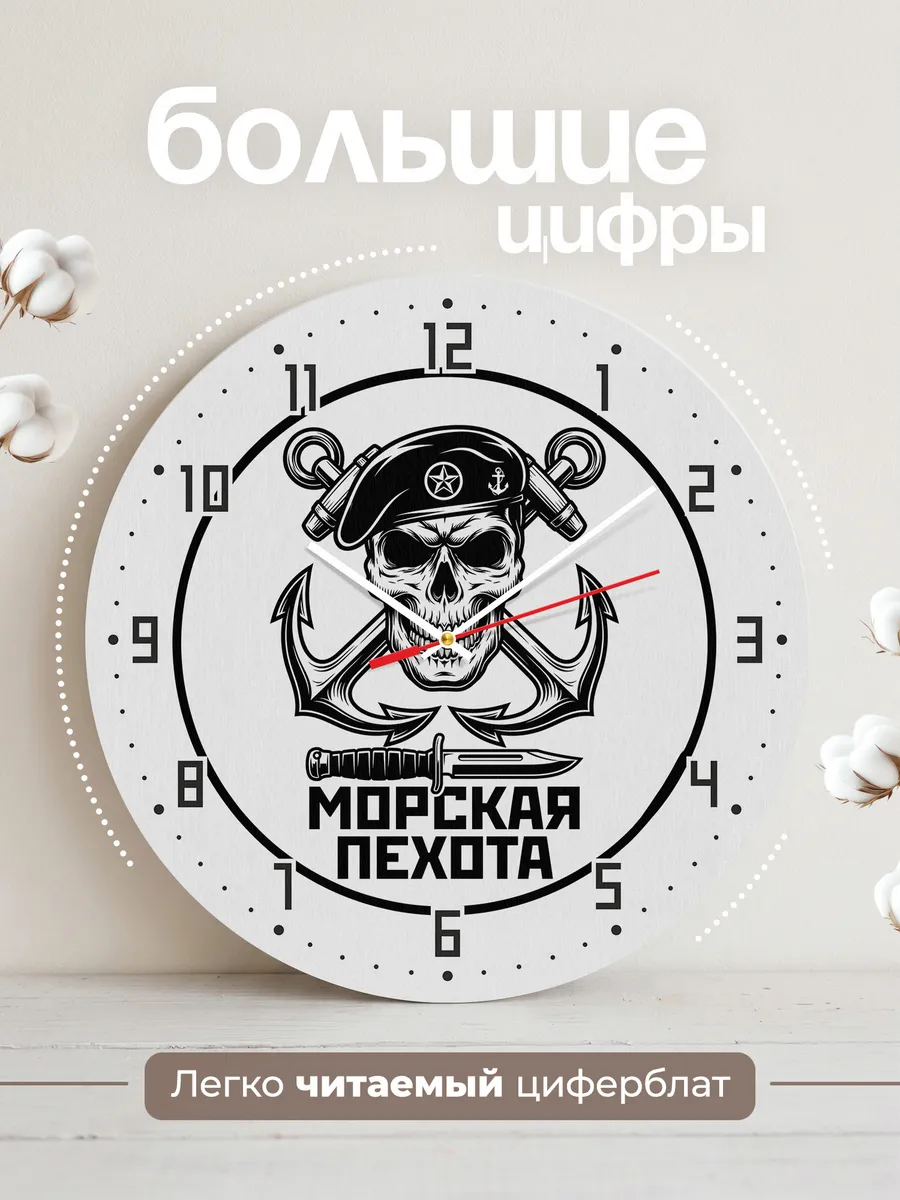 Часы настенные "Морская пехота эмблема череп якорь" — фото 4