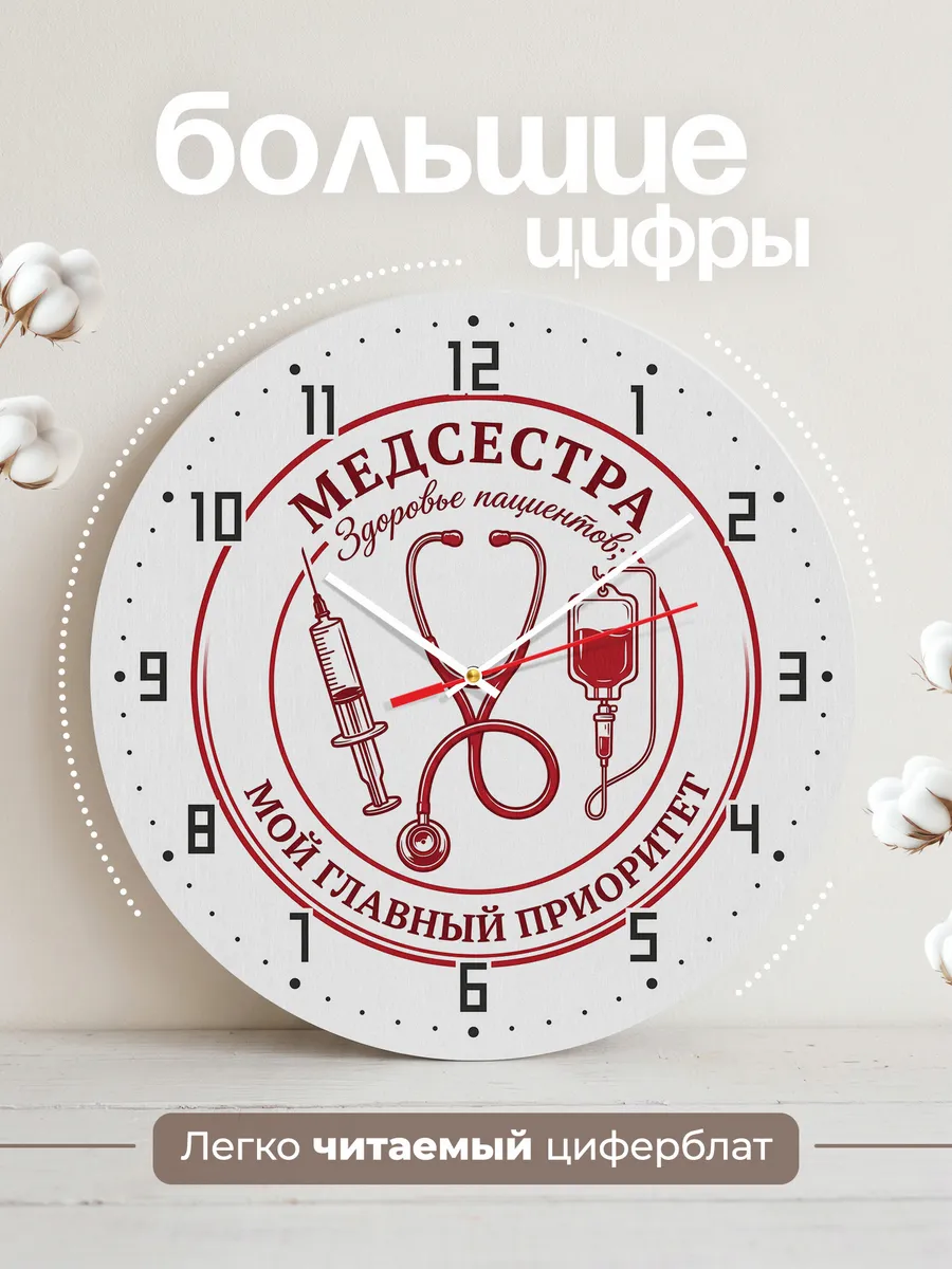 Часы настенные "Медицинская эмблема с инструментами" — фото 4