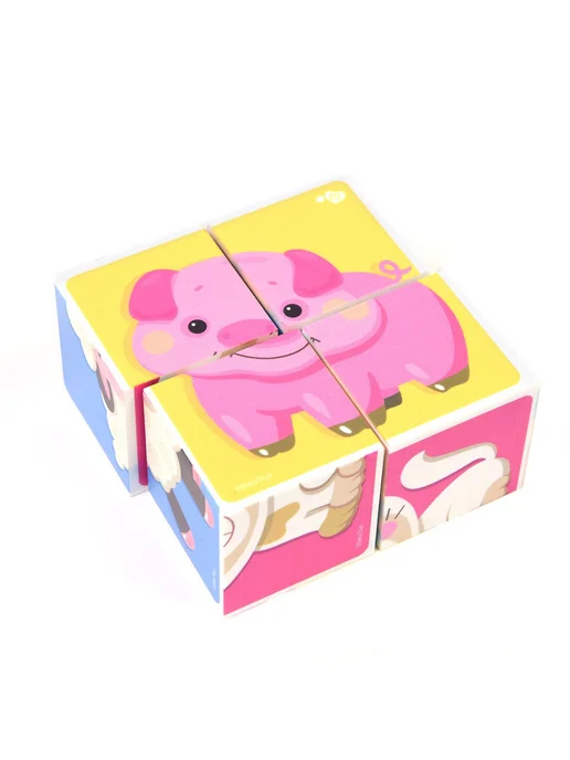 ДЕСЯТОЕ КОРОЛЕВСТВО Кубики пластмассовые Домашние животные 4 шт Baby Toys, 4 шт, фото 3