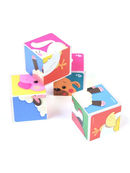 ДЕСЯТОЕ КОРОЛЕВСТВО Кубики пластмассовые Домашние животные 4 шт Baby Toys, 4 шт, фото 4