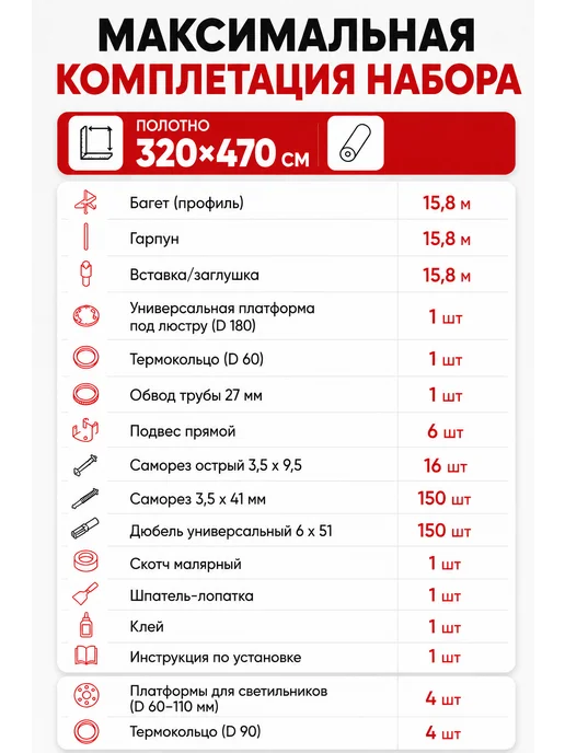 Строй Холдинг потолки Натяжной потолок комплект без нагрева 3 на 4,3 м, 4,5 м, фото 3