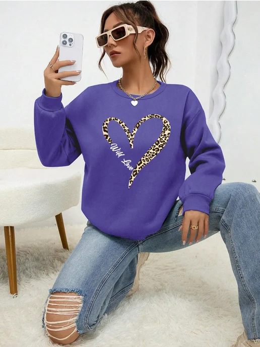teekossc Женская толстовка Wild Heart с леопардовым принтом, бежевый, фото 4