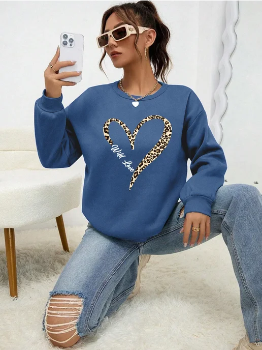 teekossc Женская толстовка Wild Heart с леопардовым принтом, серый, фото 2