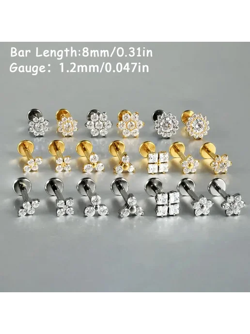 Нет бренда Labret Lip Piercing Jewelry Geometric 1.0x6mm Style-4 Face, серый, фото 2